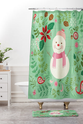 Pimlada Phuapradit Mint Snowman Shower Curtain And Mat