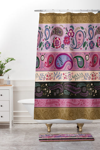 Pimlada Phuapradit Paisley and floral stripes Shower Curtain And Mat