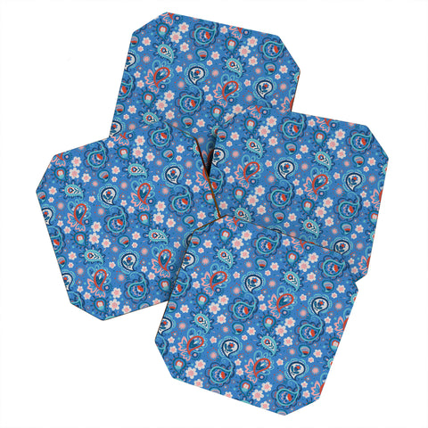 Pimlada Phuapradit Paisley floral blue Coaster Set