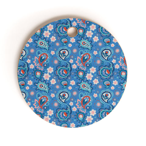 Pimlada Phuapradit Paisley floral blue Cutting Board Round