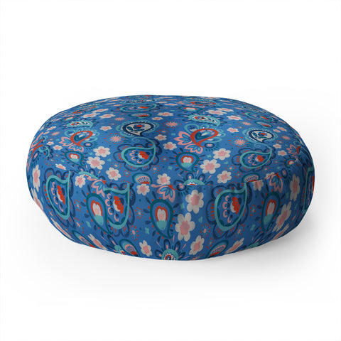 Pimlada Phuapradit Paisley floral blue Floor Pillow Round