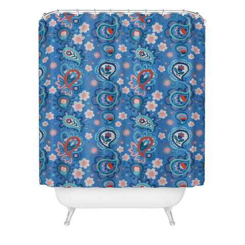 Pimlada Phuapradit Paisley floral blue Shower Curtain
