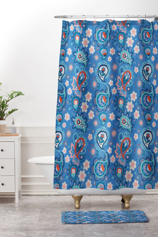 Pimlada Phuapradit Paisley floral blue Shower Curtain And Mat