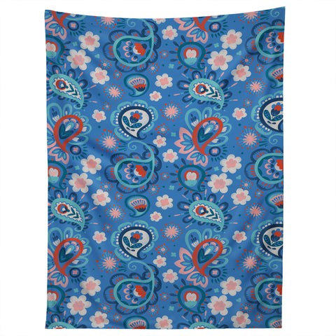 Pimlada Phuapradit Paisley floral blue Tapestry