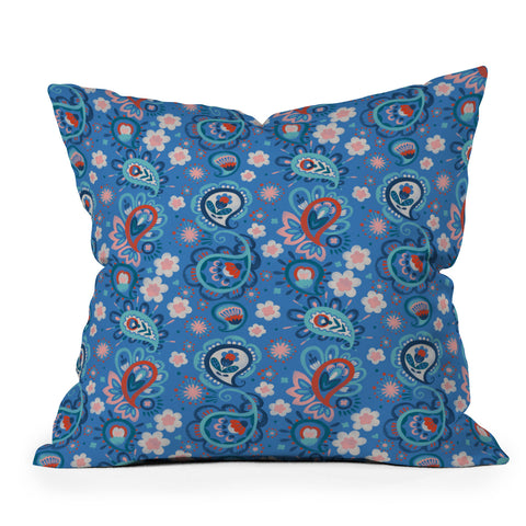 Pimlada Phuapradit Paisley floral blue Throw Pillow