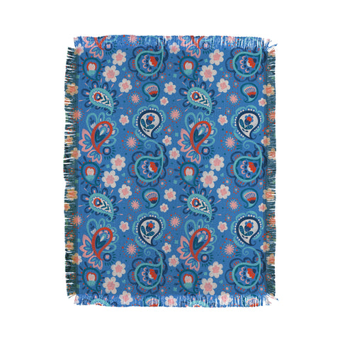 Pimlada Phuapradit Paisley floral blue Throw Blanket