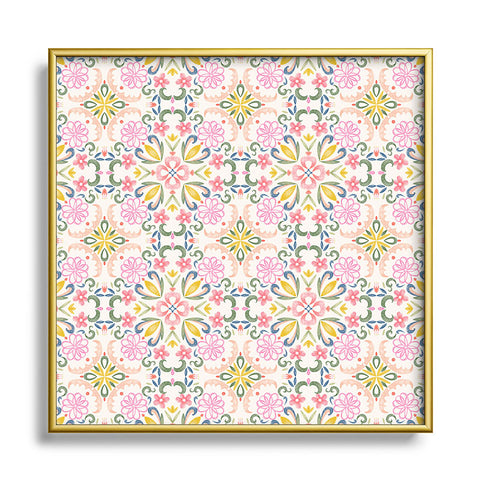 Pimlada Phuapradit Pastel Floral tile Metal Square Framed Art Print