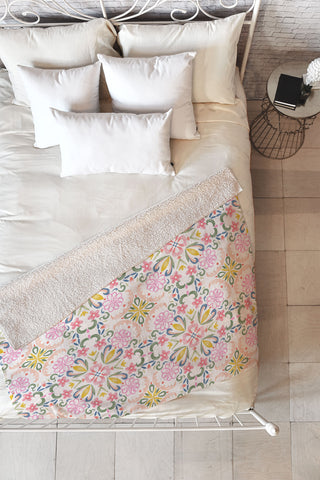 Pimlada Phuapradit Pastel Floral tile Fleece Throw Blanket