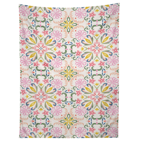 Pimlada Phuapradit Pastel Floral tile Tapestry