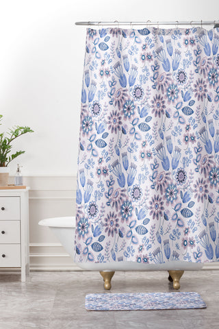 Pimlada Phuapradit Summer Floral Blue 1 Shower Curtain And Mat
