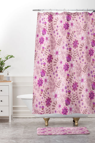 Pimlada Phuapradit Summer Floral Pink 3 Shower Curtain And Mat