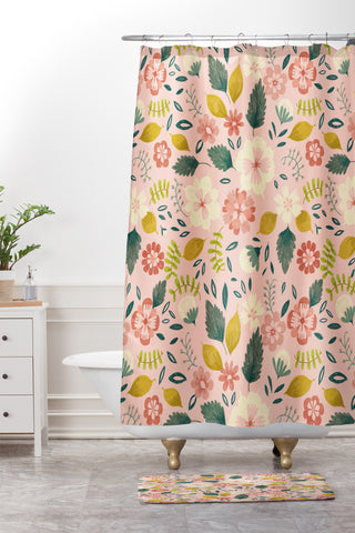 Pimlada Phuapradit Summer floral pink Shower Curtain And Mat