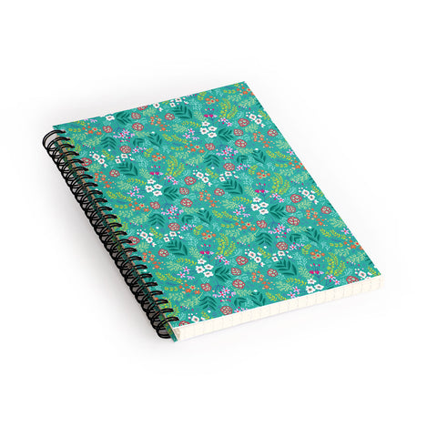 Pimlada Phuapradit Tiny Floral Teal Spiral Notebook
