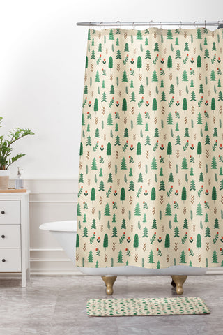 Pimlada Phuapradit Tiny Pine Trees Shower Curtain And Mat