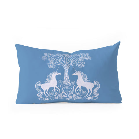 Pimlada Phuapradit Unicorn Forest Blue Oblong Throw Pillow