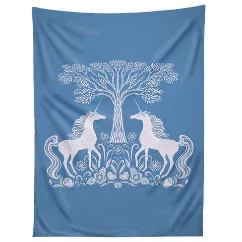 Pimlada Phuapradit Unicorn Forest Blue Tapestry