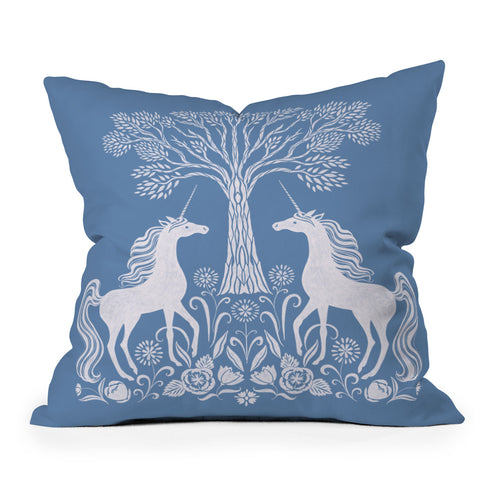 Pimlada Phuapradit Unicorn Forest Blue Throw Pillow