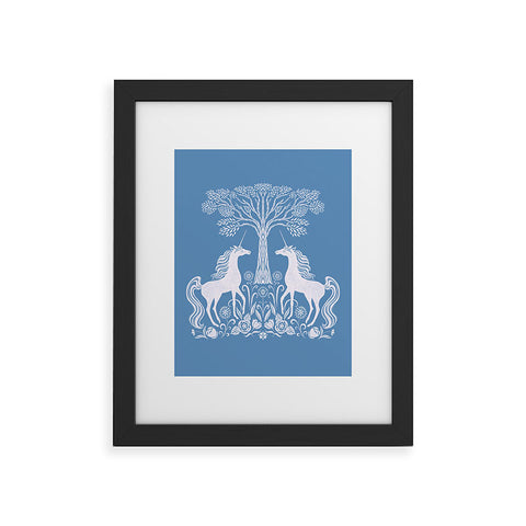 Pimlada Phuapradit Unicorn Forest Blue Framed Art Print