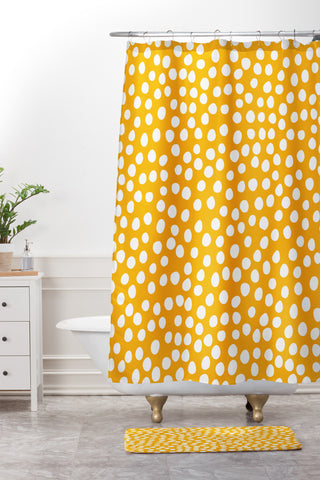 Rachael Taylor Urban Dot Mustard Shower Curtain And Mat