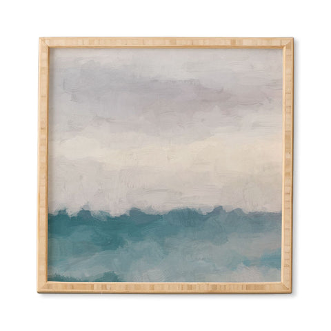 Rachel Elise Lavender Purple Sunset Teal Aqua Blue Ocean Waves Abstract Nature Painting Framed Wall Art