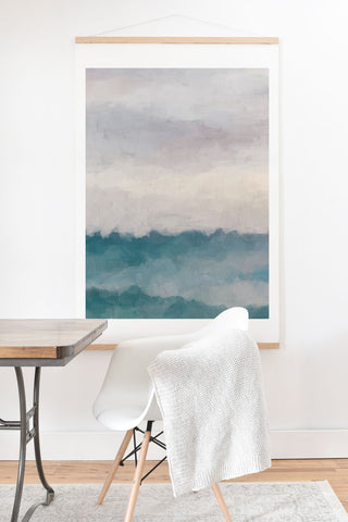 Rachel Elise Lavender Purple Sunset Teal Aqua Blue Ocean Waves Abstract Nature Painting Art Print And Hanger