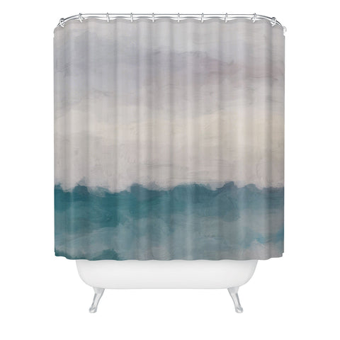 Rachel Elise Lavender Purple Sunset Teal Aqua Blue Ocean Waves Abstract Nature Painting Shower Curtain