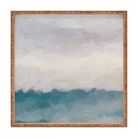 Rachel Elise Lavender Purple Sunset Teal Aqua Blue Ocean Waves Abstract Nature Painting Square Tray