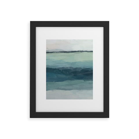 Rachel Elise Seafoam Green Mint Navy Blue Abstract Ocean Framed Art Print