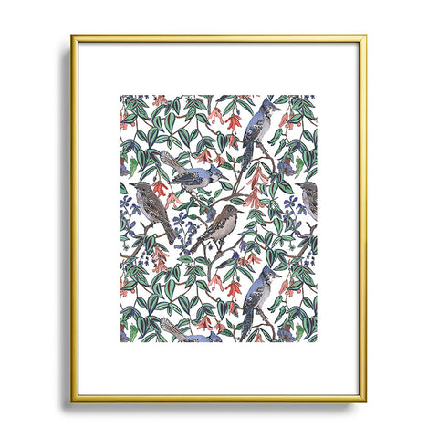 Rachelle Roberts Blue Bird Viney Leaf Metal Framed Art Print