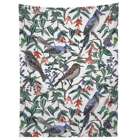 Rachelle Roberts Blue Bird Viney Leaf Tapestry