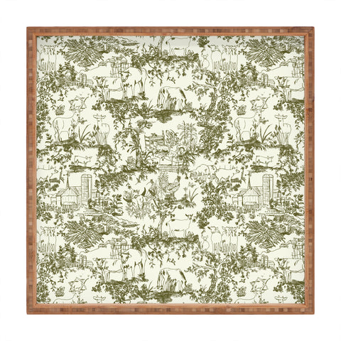 Rachelle Roberts Farm Land Toile In Vintage Green Square Tray