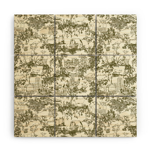 Rachelle Roberts Farm Land Toile In Vintage Green Wood Wall Mural