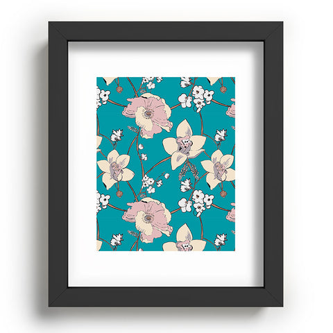 Rachelle Roberts Painted Poppy In Turquoise Recessed Framing Rectangle