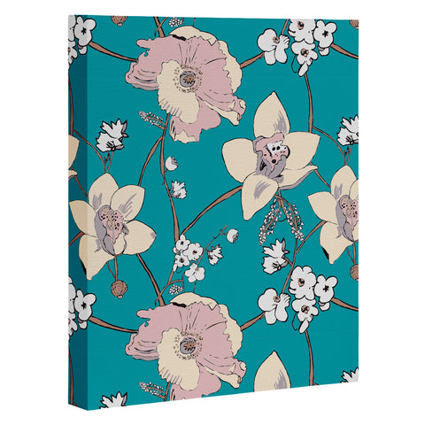 Rachelle Roberts Painted Poppy In Turquoise Art Canvas