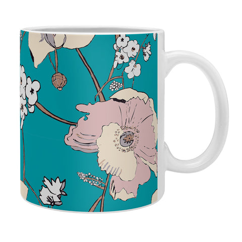 Rachelle Roberts Painted Poppy In Turquoise Coffee Mug