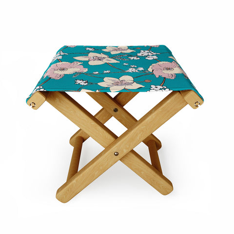 Rachelle Roberts Painted Poppy In Turquoise Folding Stool