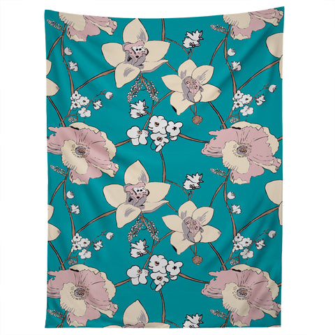 Rachelle Roberts Painted Poppy In Turquoise Tapestry