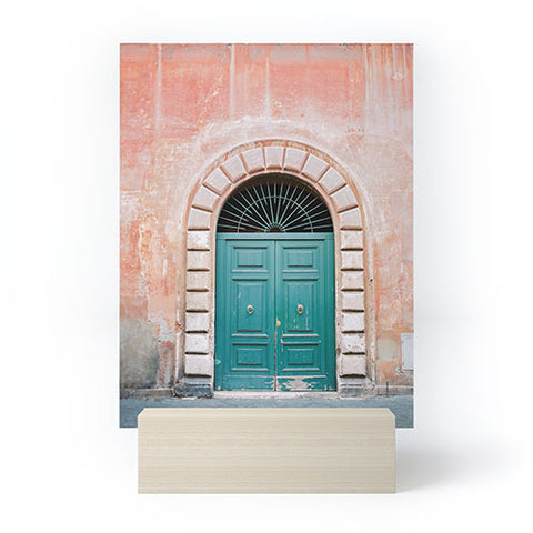 raisazwart Turquoise Green door in Trastevere Rome Mini Art Print