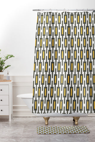 Raven Jumpo Grey Gold Geometry Shower Curtain And Mat
