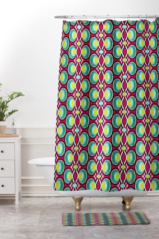 Raven Jumpo Ikat Latice Green Shower Curtain And Mat