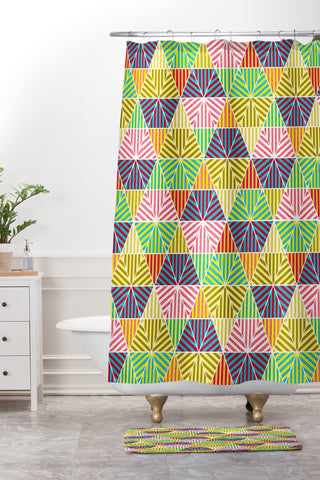Raven Jumpo Stripey Triangles Shower Curtain And Mat