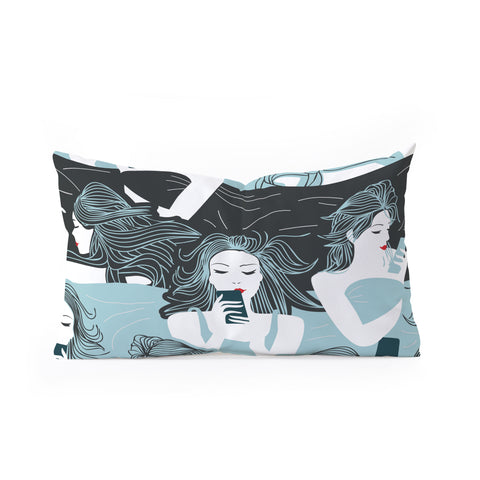 Raven Jumpo Texting in Bed Oblong Throw Pillow