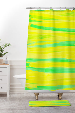 Rebecca Allen Lime Strokes Shower Curtain And Mat