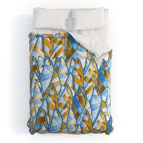Renie Britenbucher Abstract Sailboats Blue Tan Comforter