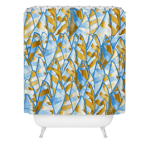 Renie Britenbucher Abstract Sailboats Blue Tan Shower Curtain