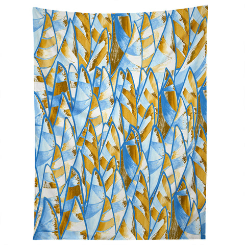 Renie Britenbucher Abstract Sailboats Blue Tan Tapestry