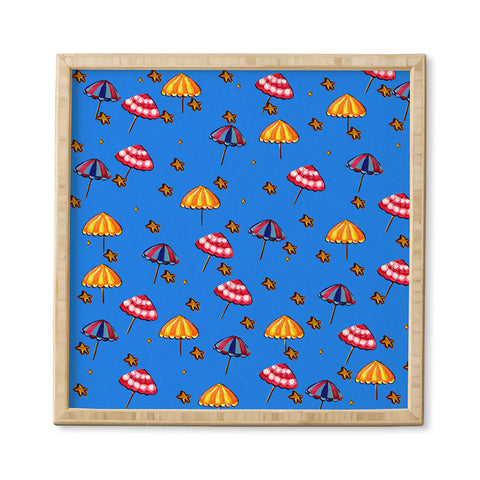 Renie Britenbucher Beach Umbrellas And Starfish Blue Framed Wall Art