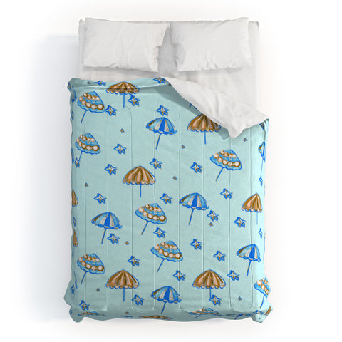 Renie Britenbucher Beach Umbrellas And Starfish Light Blue Comforter