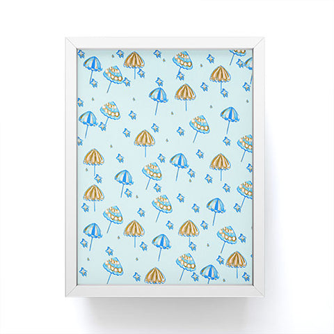 Renie Britenbucher Beach Umbrellas And Starfish Light Blue Framed Mini Art Print