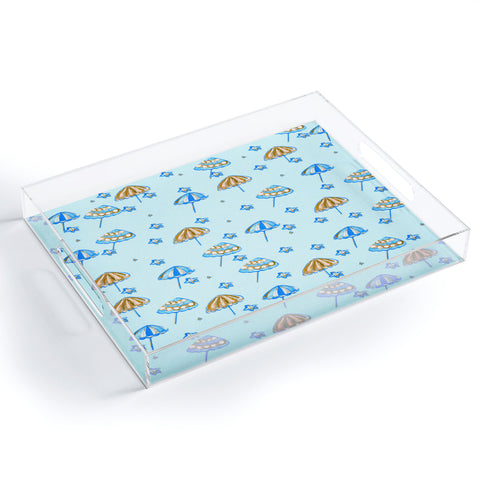 Renie Britenbucher Beach Umbrellas And Starfish Light Blue Acrylic Tray